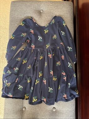 Kids Navy Floral Jersey Tiered Dress